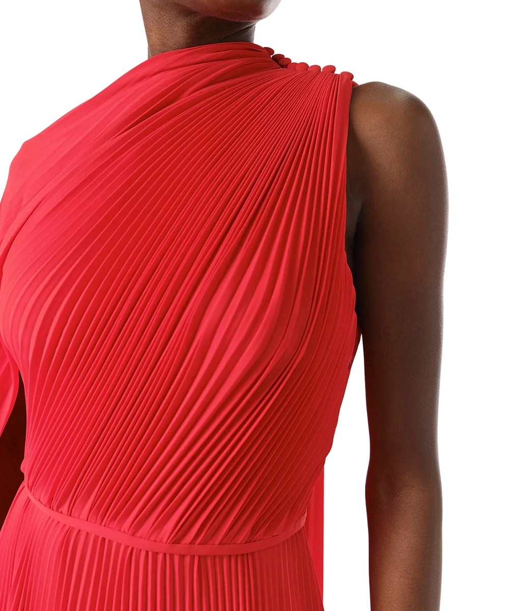 MONIQUE LHUILLIER Pleated Cape Sleeve Gown Al Othman Fashion AlOthman Fashion