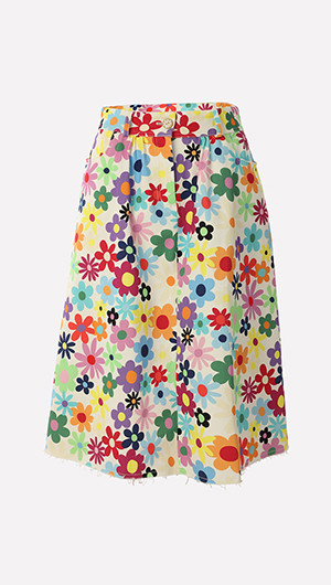 Frayed Hem Floral Skirt
