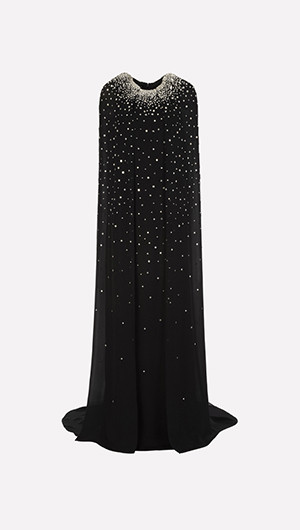 Caped Jewel Neck Gown