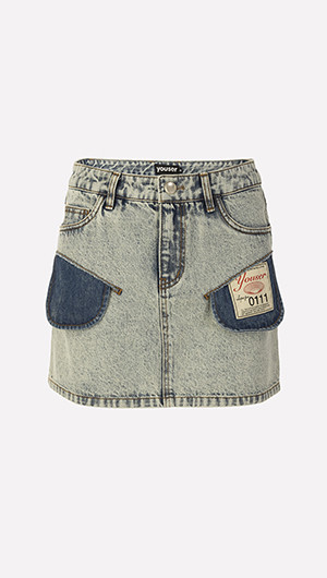 Cutout Pocket Denim Skirt