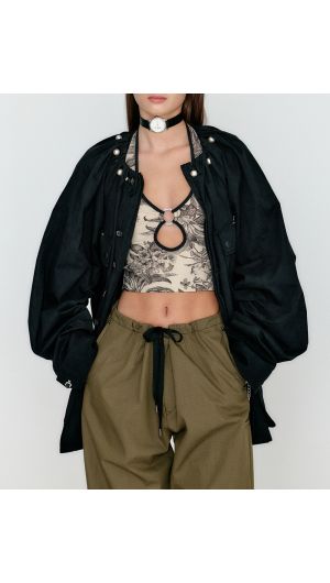 Shirred Neck Worker Jacket