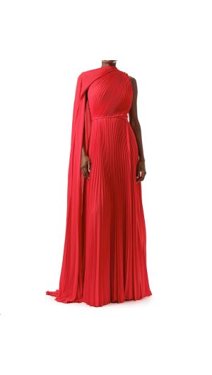 Pleated Cape Sleeve Gown